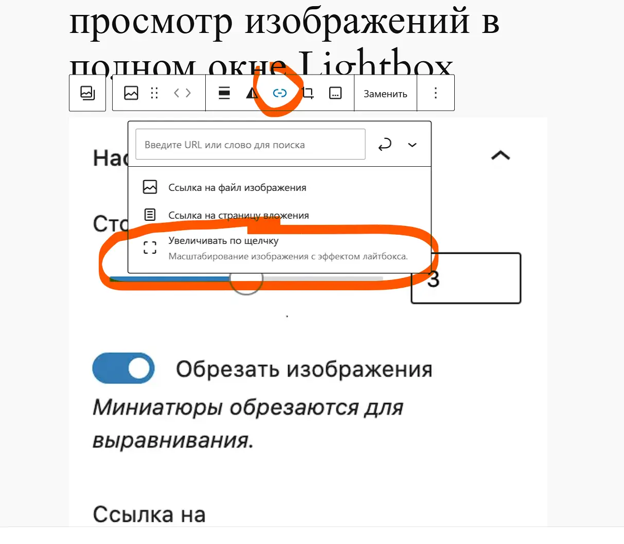 Как в блок “Галерея” в Gutenberg добавить просмотр изображений в полном окне Lightbox